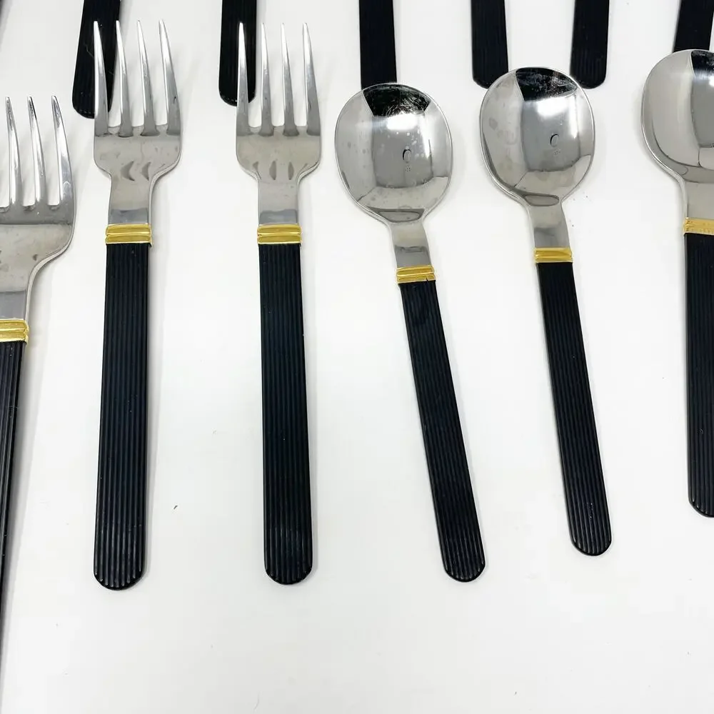 Vintage Sasaki Vignelli Japan Rigadin Matte Black Flatware Mixed Lot of 24